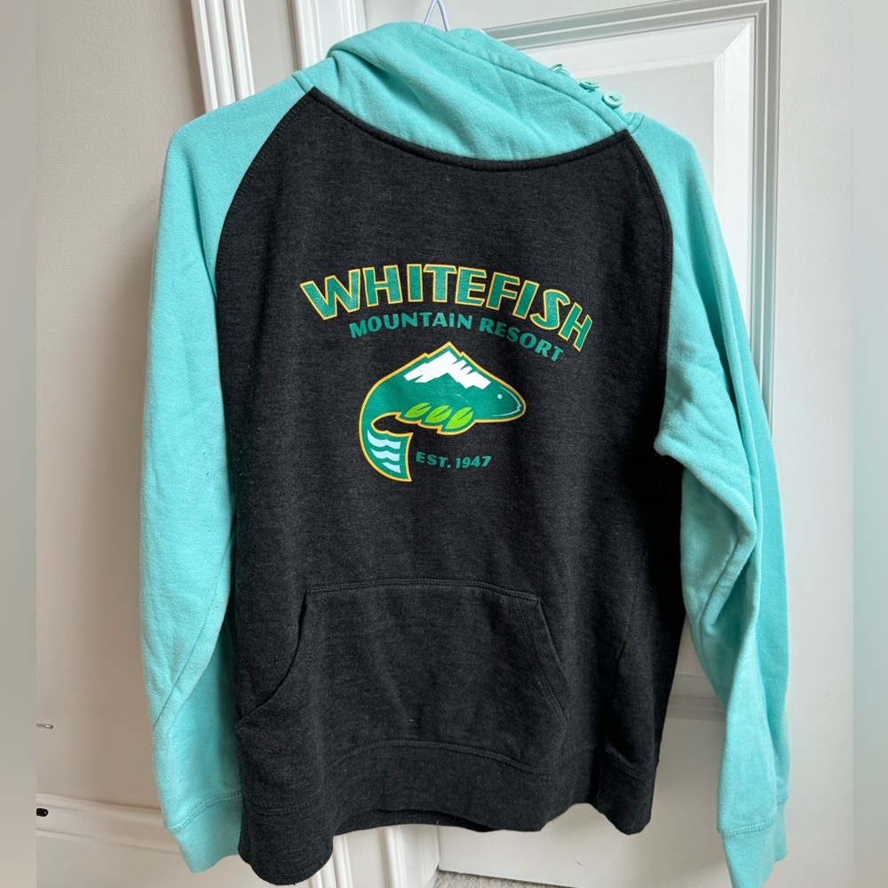 Grey & Teal Whitefish Montana Resort Hoodie